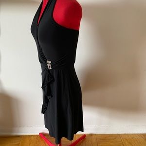 Sexy Black Halter w/ Rhinestone Gathered Rouching